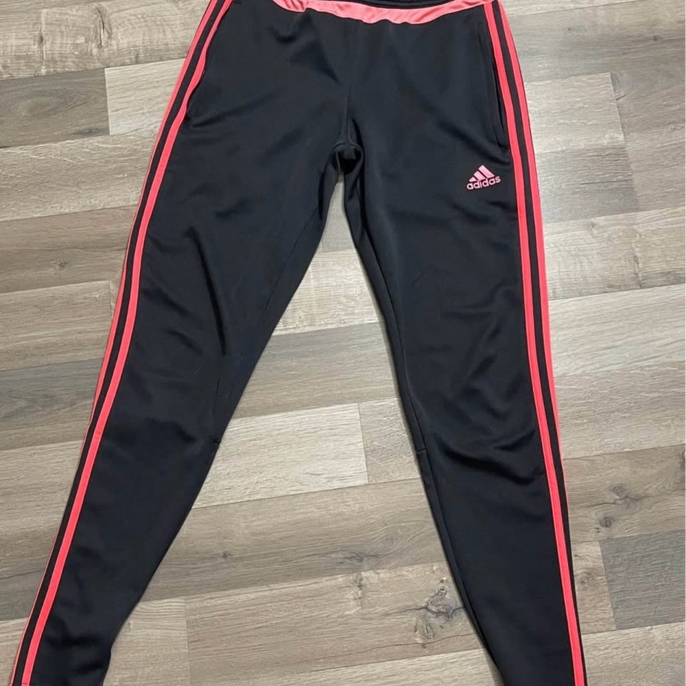 Adidas Women’s Black Track Pants with Pink Trim
